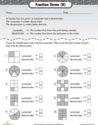 Numerator And Denominator Worksheets