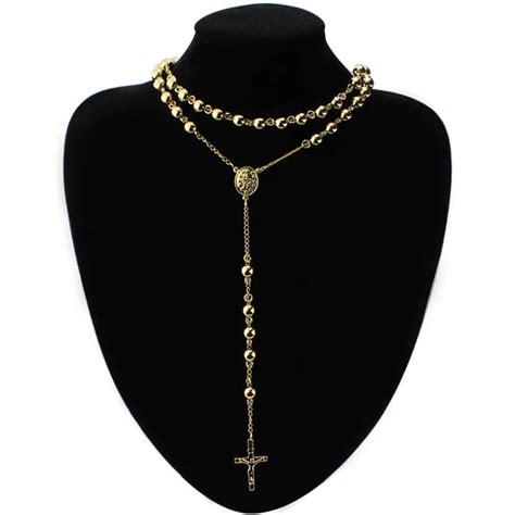 Stainless Steel Rosary Gold Rosary Beads Chain Necklace Gold 4mm 6mm