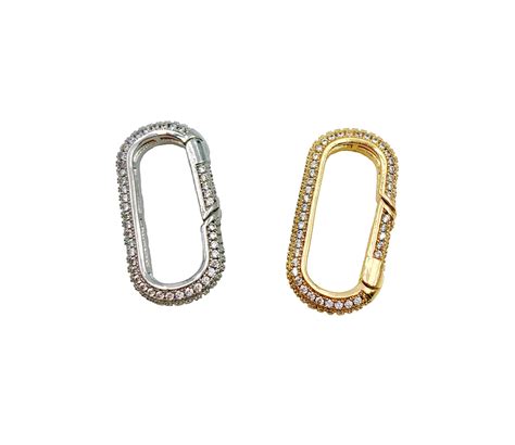 Oval Carabiner Clasp Spring Snap Fully Cz Micro Pave Oval Carabiner