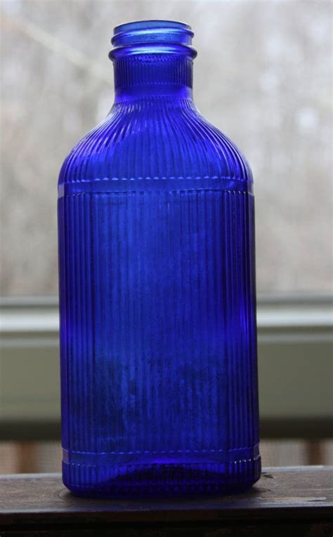 Cobalt Blue Bottle With Ridges Vintage Glass Bottle Wildflower Vase Blue Bottle Bottle