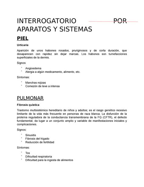 Interrogatorio Por Aparatos Y Sistemas INTERROGATORIO POR APARATOS Y