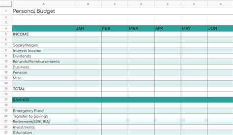 google sheets personal budget templates