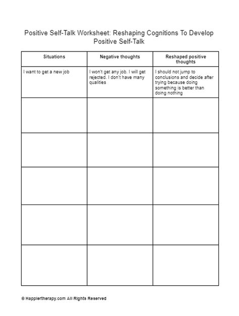 Positive Self Talk Worksheet Reshaping Cognitions To Develop Positive