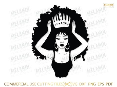 Svg Glamour Melanin Black Woman Lady Afro Queen With Crown Svg Diva Png