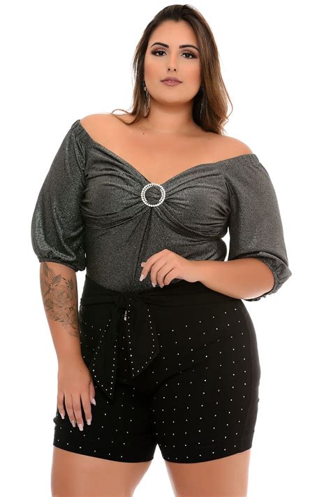 Blusa Plus Size Festa Brilho Vk Moda Plus Size