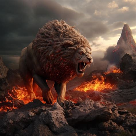 Premium Ai Image Lion On The Lava