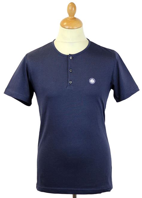 Pretty Green Retro Indie Mod S S Grandad Tee In Navy