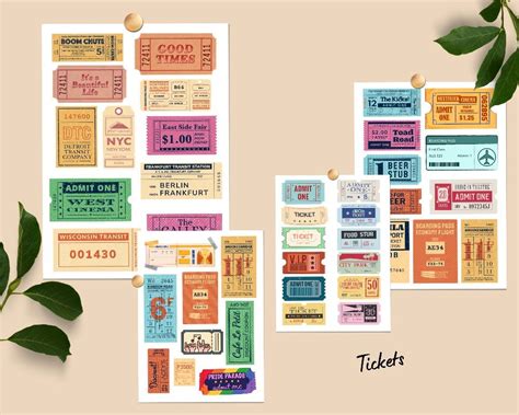 Vintage Tickets Digital And Printable Stickers Printable Stickers