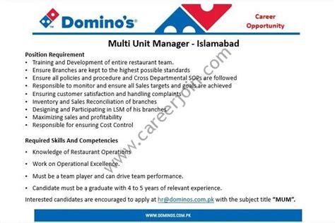 Dominos Pizza Pakistan Jobs May 2019