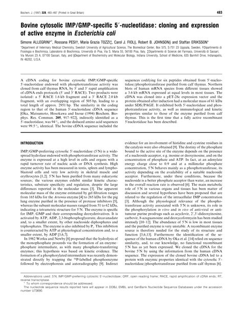 (PDF) Bovine cytosolic IMP/GMP-specific 5'-nucleotidase: Cloning and expression of active enzyme ...