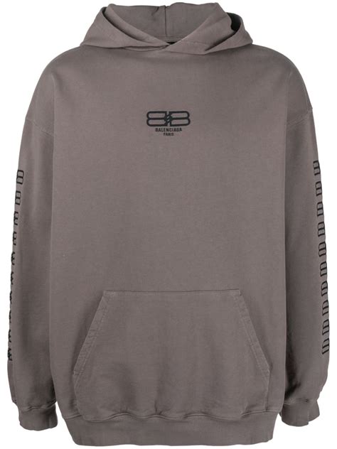 Balenciaga Embroidered Logo Cotton Hoodie Farfetch