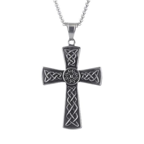 Unisex Stainless Steel Irish Celtic Knot Cross Pendant Necklace For Men