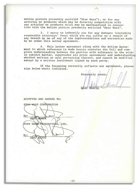 Lot Detail Mark Hamill Star Wars Contract Signed 1977