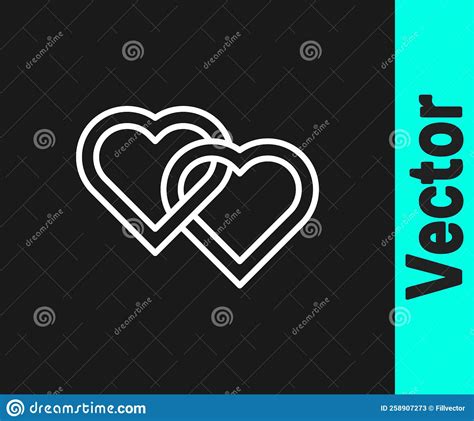 White Line Two Linked Hearts Icon Isolated On Black Background