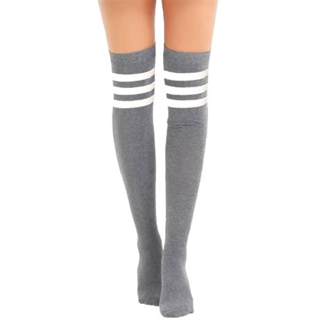 Over The Knee Thigh High Grey Socks With White Depop