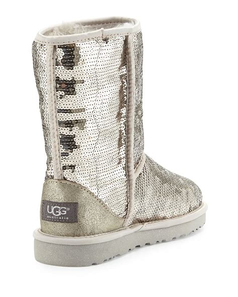 Ugg Suede Classic Short Sparkles Boot In Silver Metallic Lyst