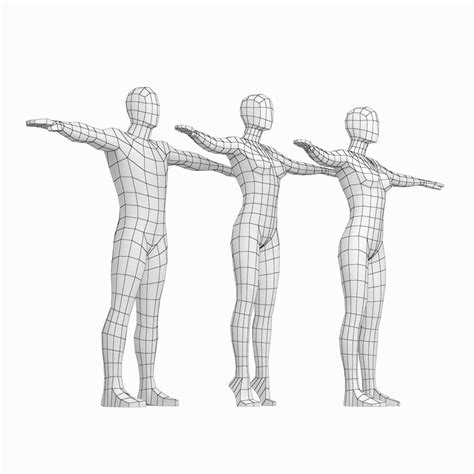 Natural Female And Male In T Pose Base Mesh By Valeriik 3docean