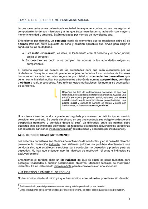 Tema 1 Tema 1 El Derecho Como Fenomeno Social Lo Que Caracteriza A