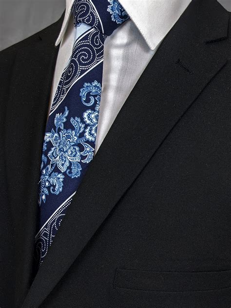 Floral Stripe Necktie Mens Blue Floral Tie Available As A Extra Long