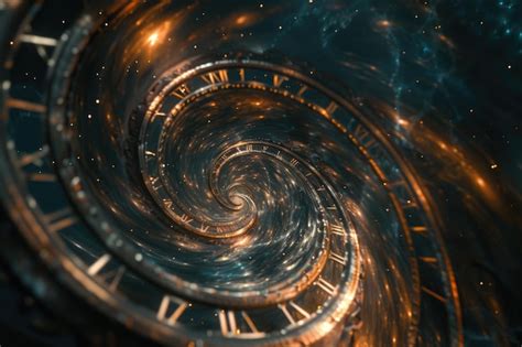 Abstract Surreal Time Spiral In Space With Antique Clock Premium Ai