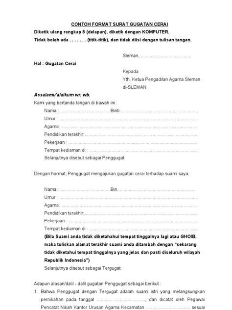 Contoh Format Surat Izin Cerai Dari Atasan Bagi Pns Kumpulan Surat