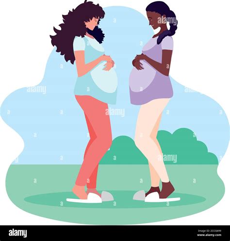 Pregnant Women Cartoons At Park Design Belly Pregnancy Maternity And