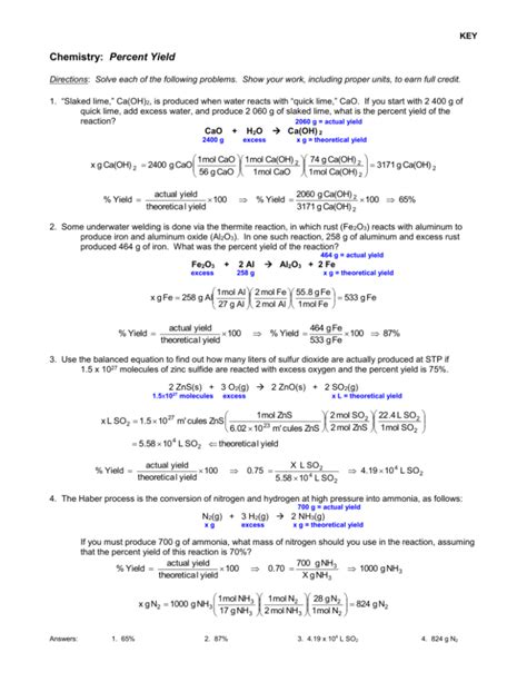 Chemistry Percent Yield