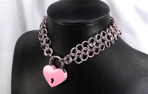 Pink Locking Heart With Pink Chain Choker Handmade Chain With Pink