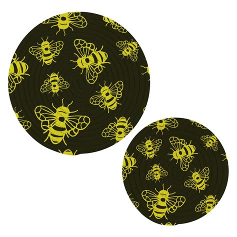Bees Pattern Circle Pot Holders Set Trivets PCs Hot Pads Round Hot Mats Cotton Potholders