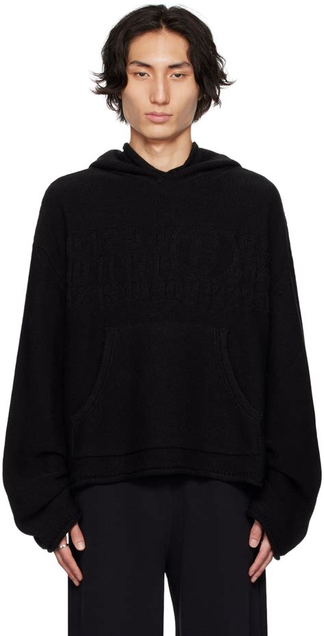 MM6 Maison Margiela Pull à capuche noir à logo en tricot jacquard