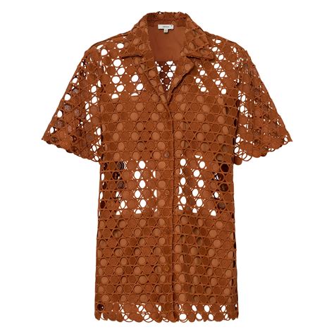 Short Sleeve Lace Over Shirt Tan Oroton