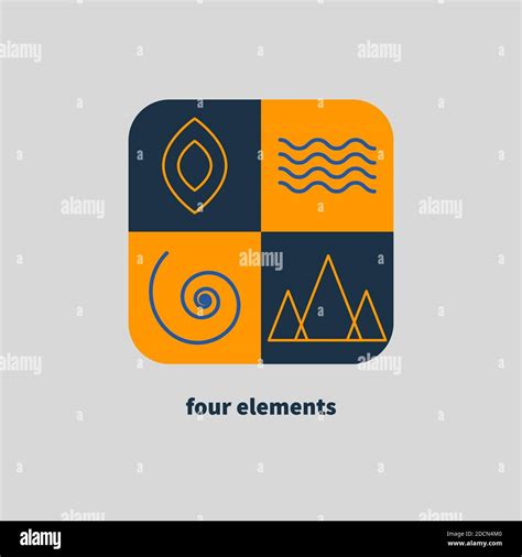 Four Elements Logo Fire Water Air And Earth Abstract Line Icon Vector Illustration Stock