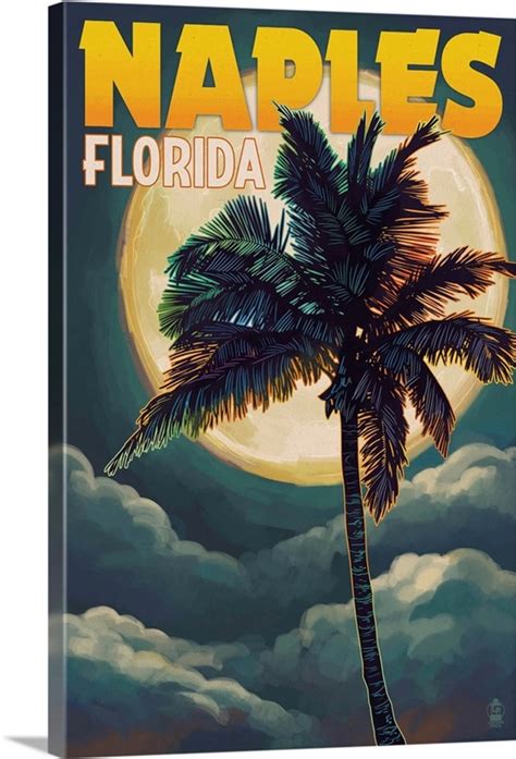 Naples Florida Palm And Moon Retro Travel Poster Great Big Canvas