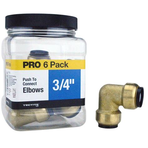 Tectite 3 4 In Brass Push To Connect 90 Degree Elbow Pro Pack 6 Pack