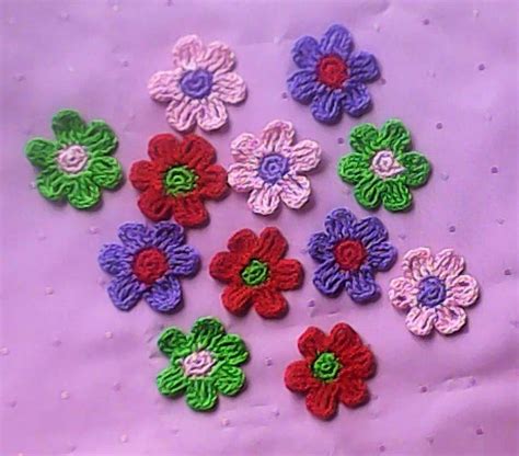 12 Colorful Crochet Flowers In Green Purple Pink And Red