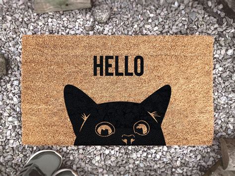 Cat Door Mat Hello Cat Lover Pet T Ideas Doormat Etsy Uk