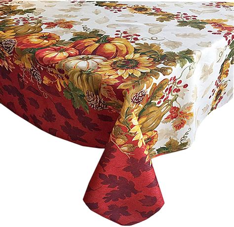 Newbridge Autumns Bounty Bordered Thanksgiving Fall Fabric Tablecloth Bountiful Farm Pumpkin