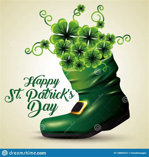 Clovers Inside Boot To St Patrick Event Stock Vector Illustration Of