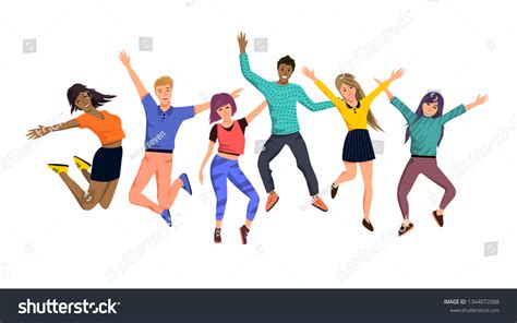 Large Team Group Happy Jumping People Stock Vector Royalty Free