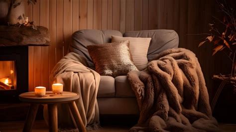 Premium Photo Inviting Living Room With Plush Blankets