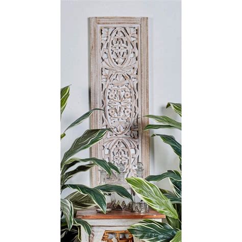 Litton Lane Mango Wood Cream Handmade Intricately Carved Arabesque