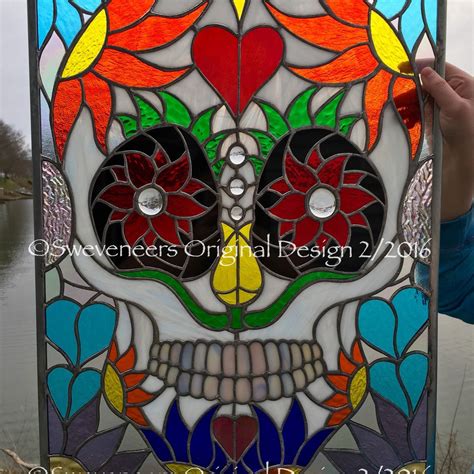 Sweveneers Sugar Skull Stained Glass Panel Stained Glass Diy Stained Glass Crafts Stained