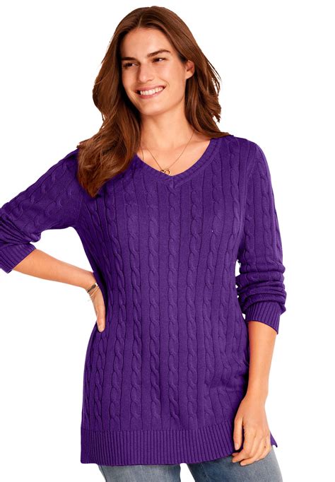 Woman Within Woman Within Womens Plus Size Cable Knit V Neck Pullover Sweater Pullover