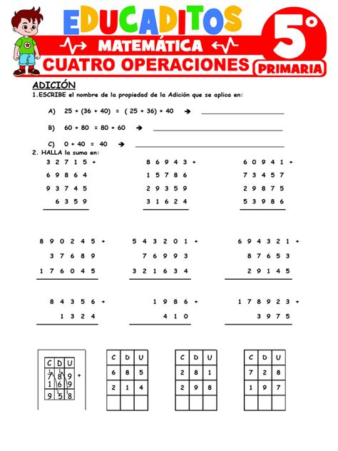 Cuatro Operaciones Para Quinto Grado De Primaria Pdf Matemáticas Aritmética