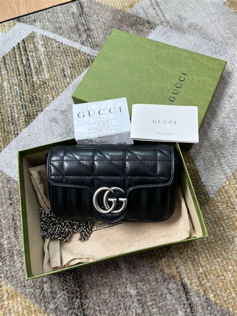 Pre Gucci Supermini Marmont Geometric Black Shw With Box Db Booklet