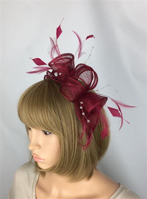 Burgundy Fascinator On Clip Wine Maroon Claret Berry Red Etsy Uk