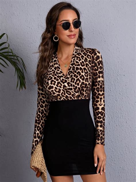 SHEIN Clasi Vestido Ajustado Con Estampado De Leopardo De Cuello