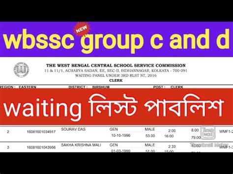 Wbcssc Group C And D Waiting List Published Latest Updates Wbssc