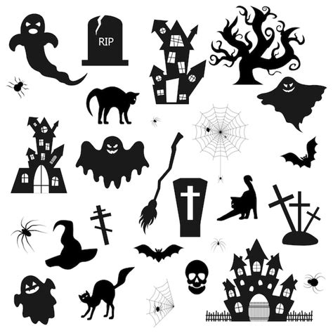 Halloween Satz Von Silhouetten Symbolen Vektor Illustration Premium