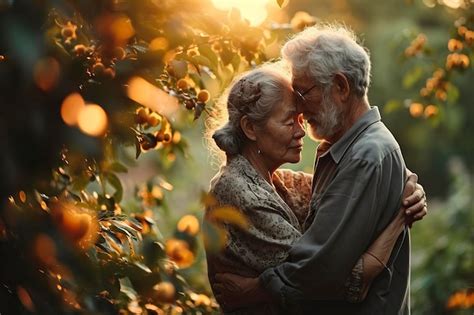 Premium Photo Old Couple Hug In Park Love And Marriage Portrait